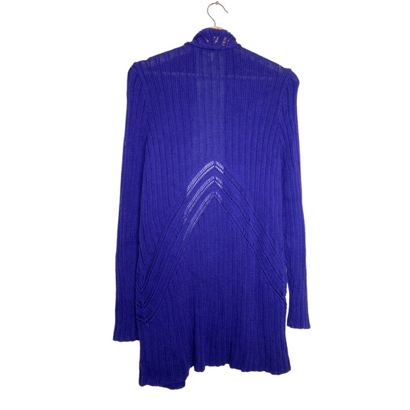 Chicos Draped Blue Cotton Blend Waterfall Cardigan Sweater Size Large Chicos 2 - Picture 2 of 10